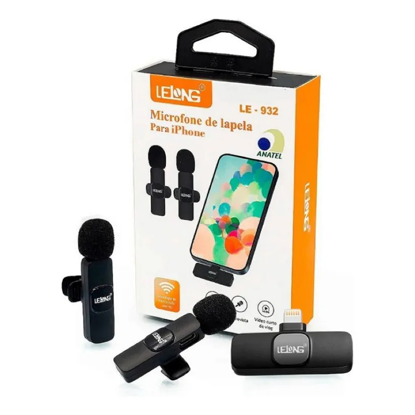 Microfone de Lapela Duplo Sem Fio Tipo-C LeLong para Celular Android e IOS – Áudio Profissional