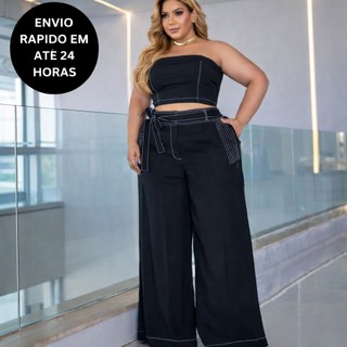 Conjunto Cropped e Calça Plus size Pantalona Alfaiataria sensorial festa elegante