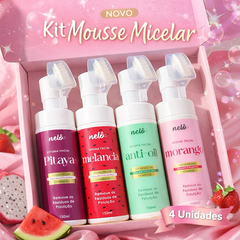 Kit 4 Mousse Facial Micelar de Limpeza 150ml - Morango, Melancia, Anti-oil e Pitaya em Oferta na Shopee