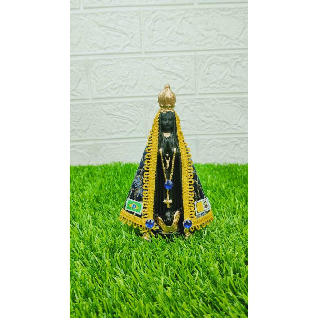 Imagem Nossa Senhora Aparecida 15cm Gesso Manto Decorado Estátua Católica Decoração Altar Presente Fé Proteção