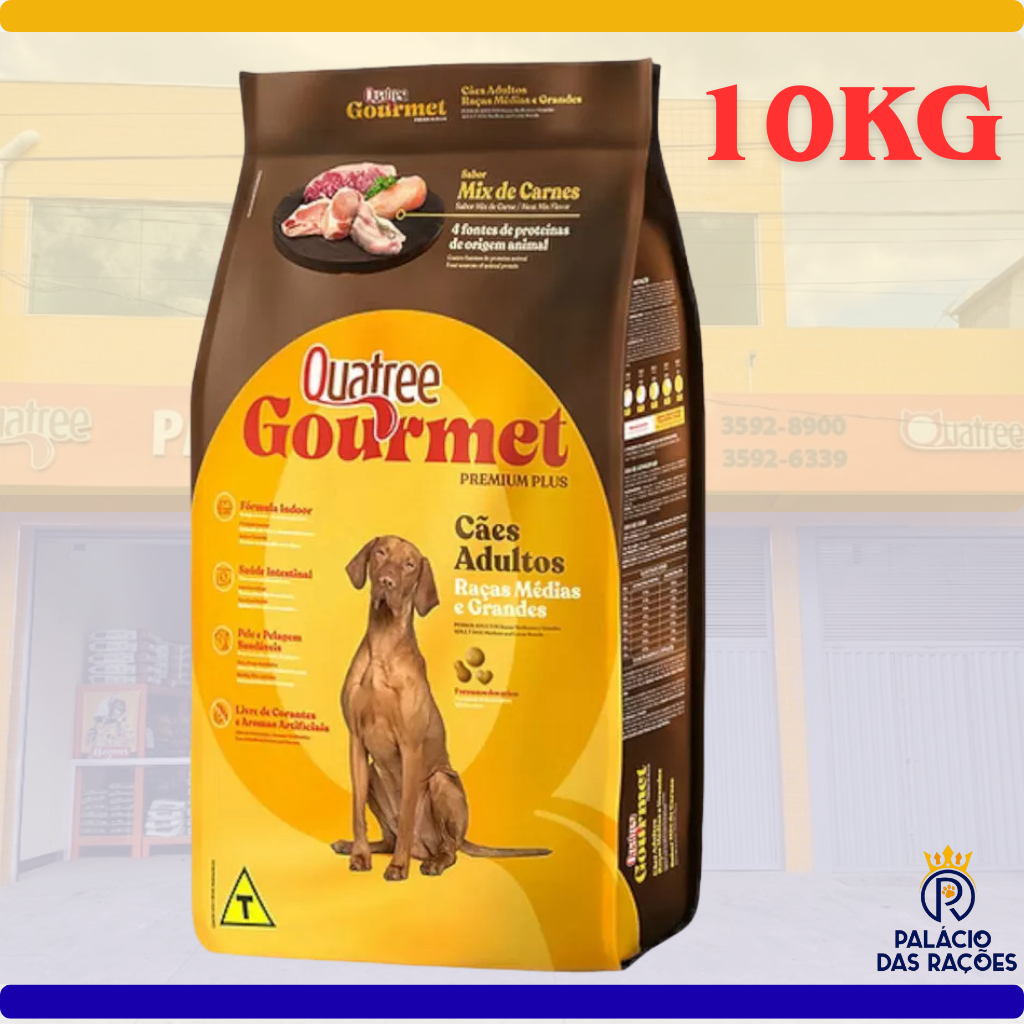 Ração Quatree Gourmet Cães Adulto Raça Médias Grandes 10.1KG em Oferta na Shopee