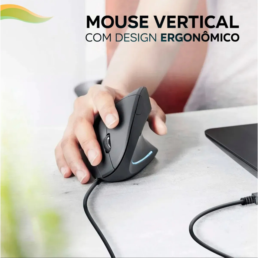 Mouse Vertical Sem Fio Usb Confortável Ergonômico