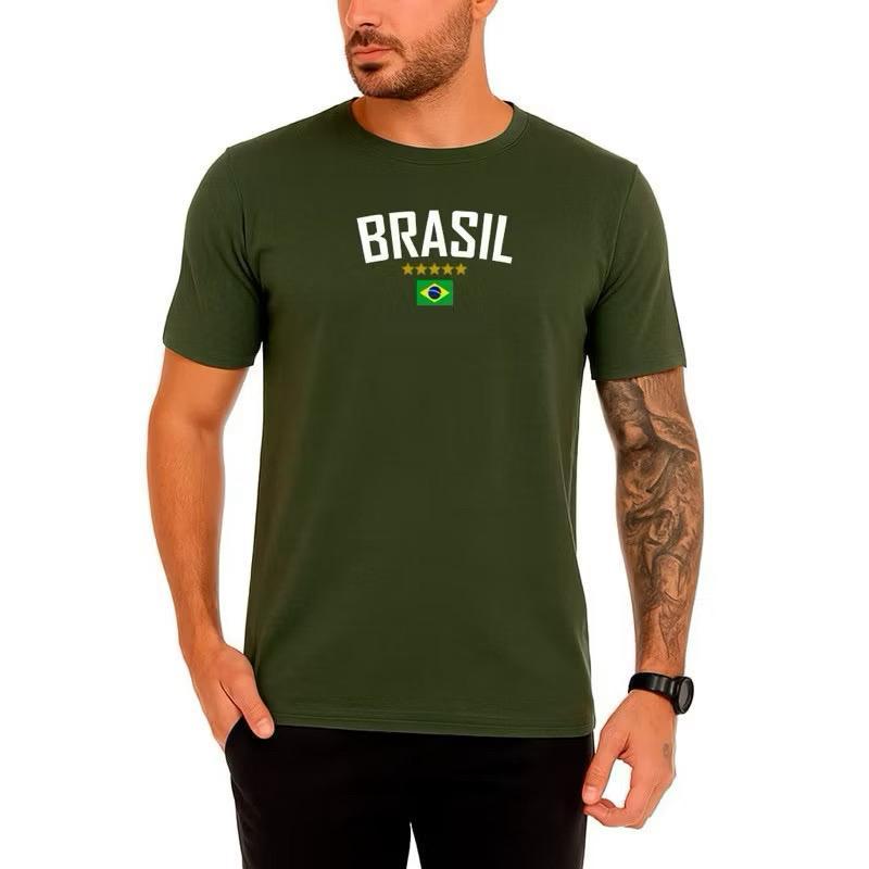 Camiseta Masculina Verde Brasil com Estampa Bandeira Confortável Casual Algodão Premium Copa do Mundo Jogos Futebol