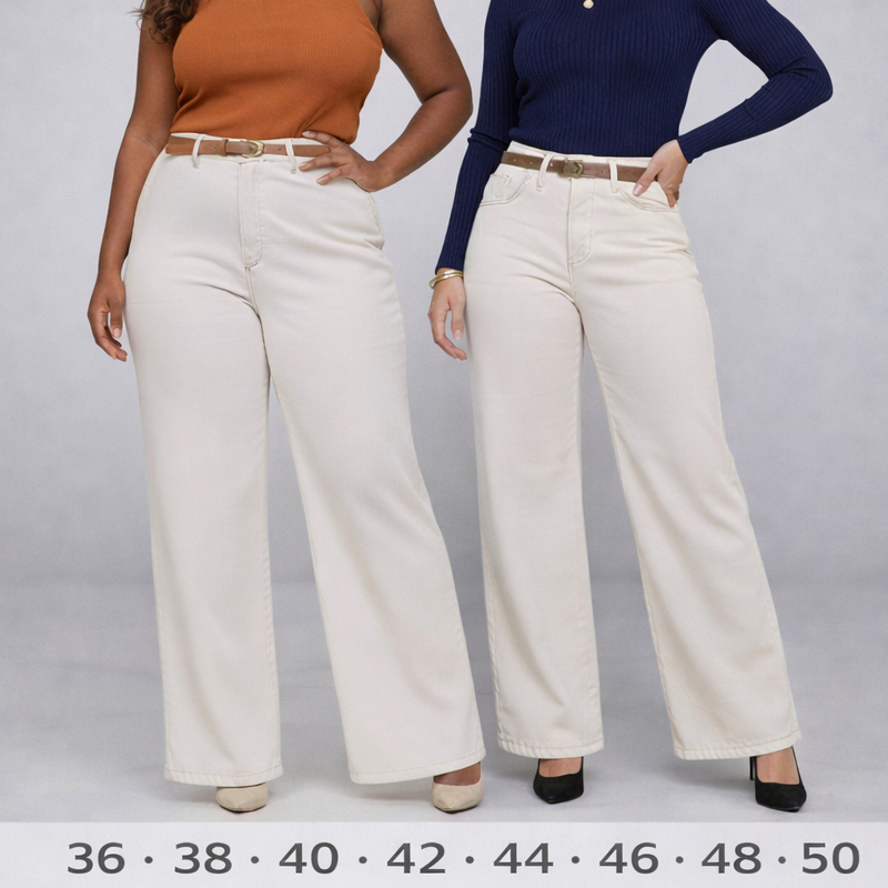 Calça Wide Leg com Cinto Feminina Jeans Elegante Cintura Alta Calça de Shopping Pantalona em Oferta na Shopee