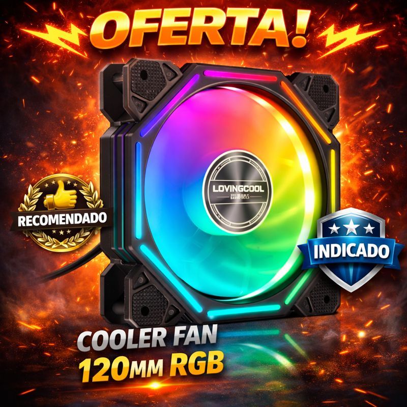 Cooler Fan RGB 120mm Silencioso LED Colorido para Gabinete Gamer com Conector 3 e 4 Pinos