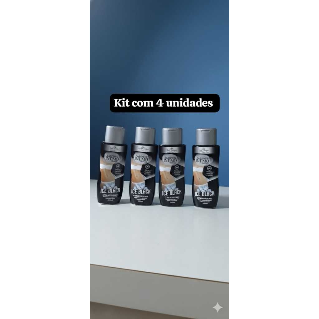 Kit 4 unid Sabonete Íntimo Feminino Ice Black Bell Corpus 200ml | BELL CORPUS - halls preto