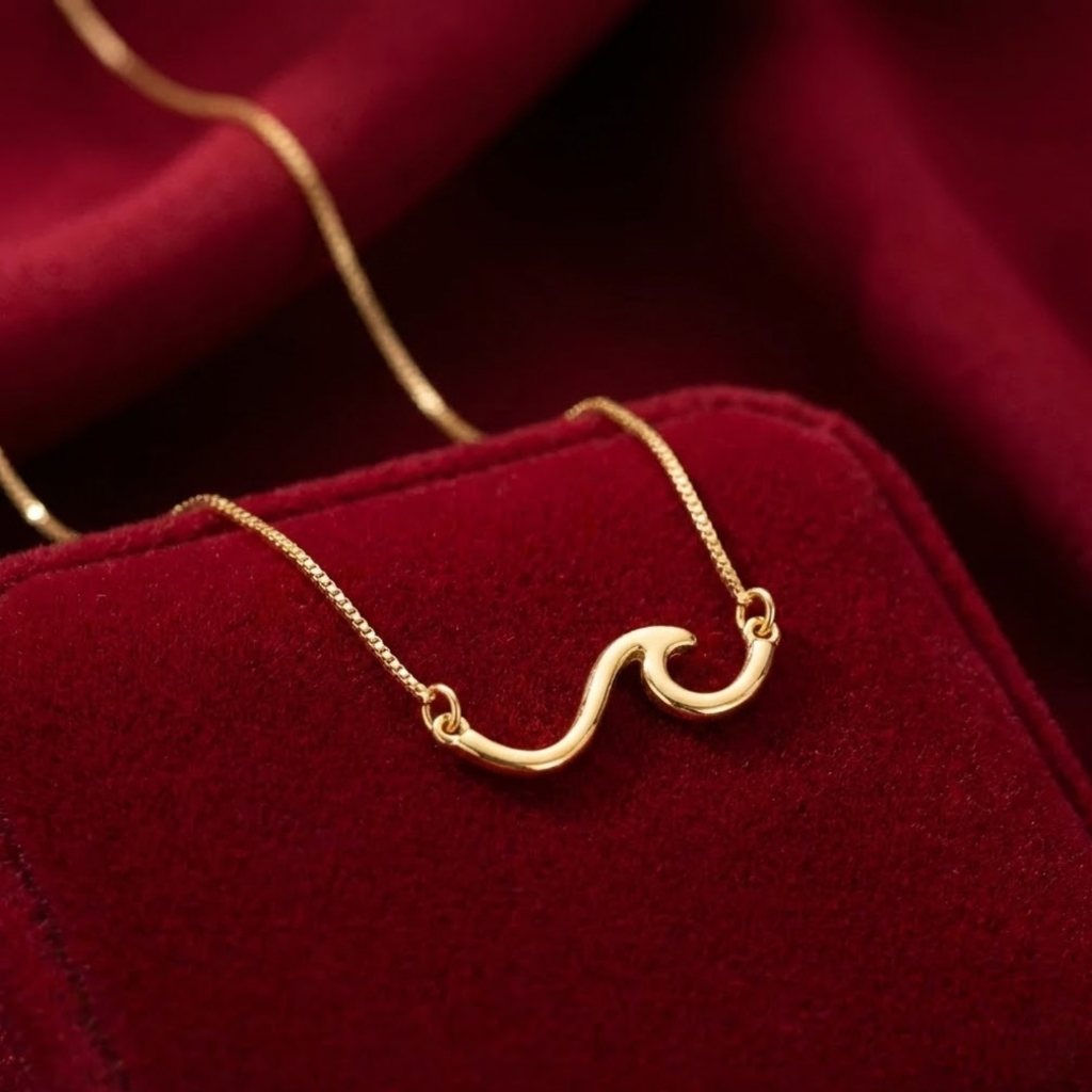 Colar Onda do Mar Feminino Linha Verão Praia Banhado Ouro 18k Hipoalergênico Semijóia