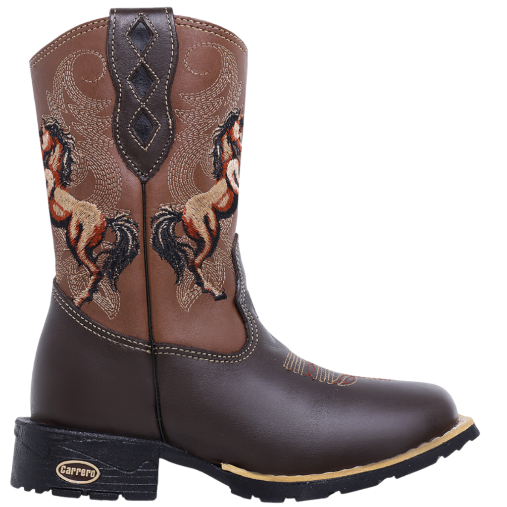 Bota Texana Infantil Bordado Country Zíper Latera Sola Borracha Bico Quadrado