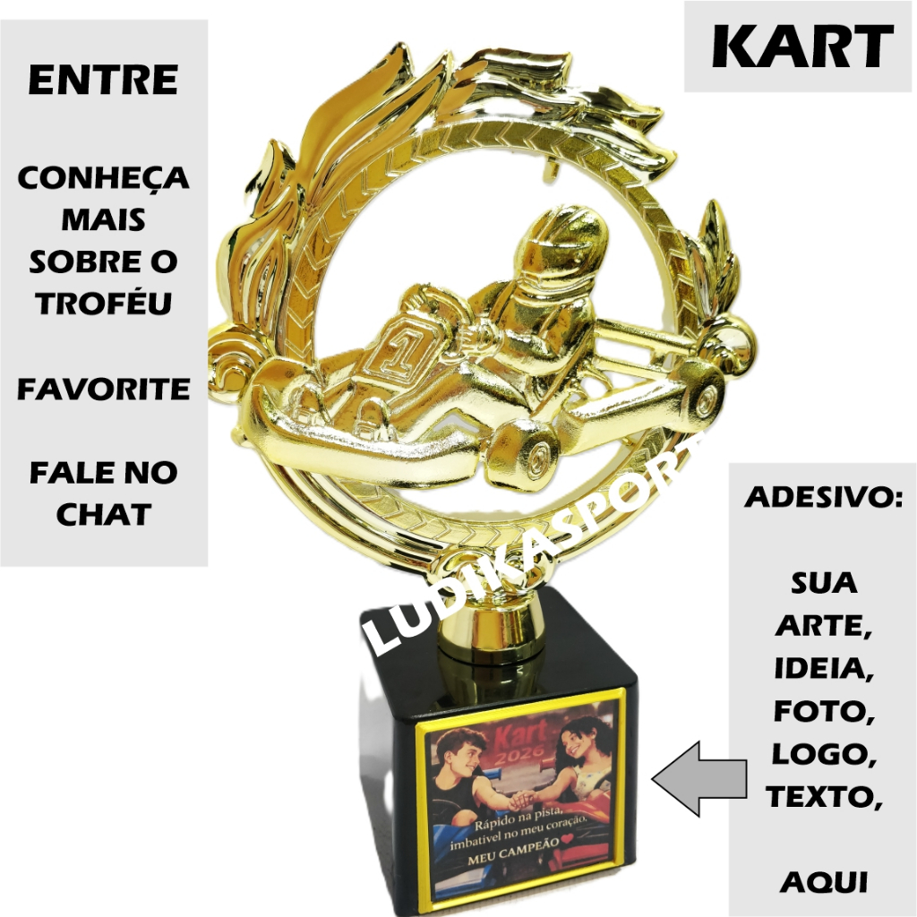 1 a 4 Troféu Kart Mold 19cm Ouro BL1 {Personalizo} Rápido na Pista Imbatível no Meu Autorama Carro