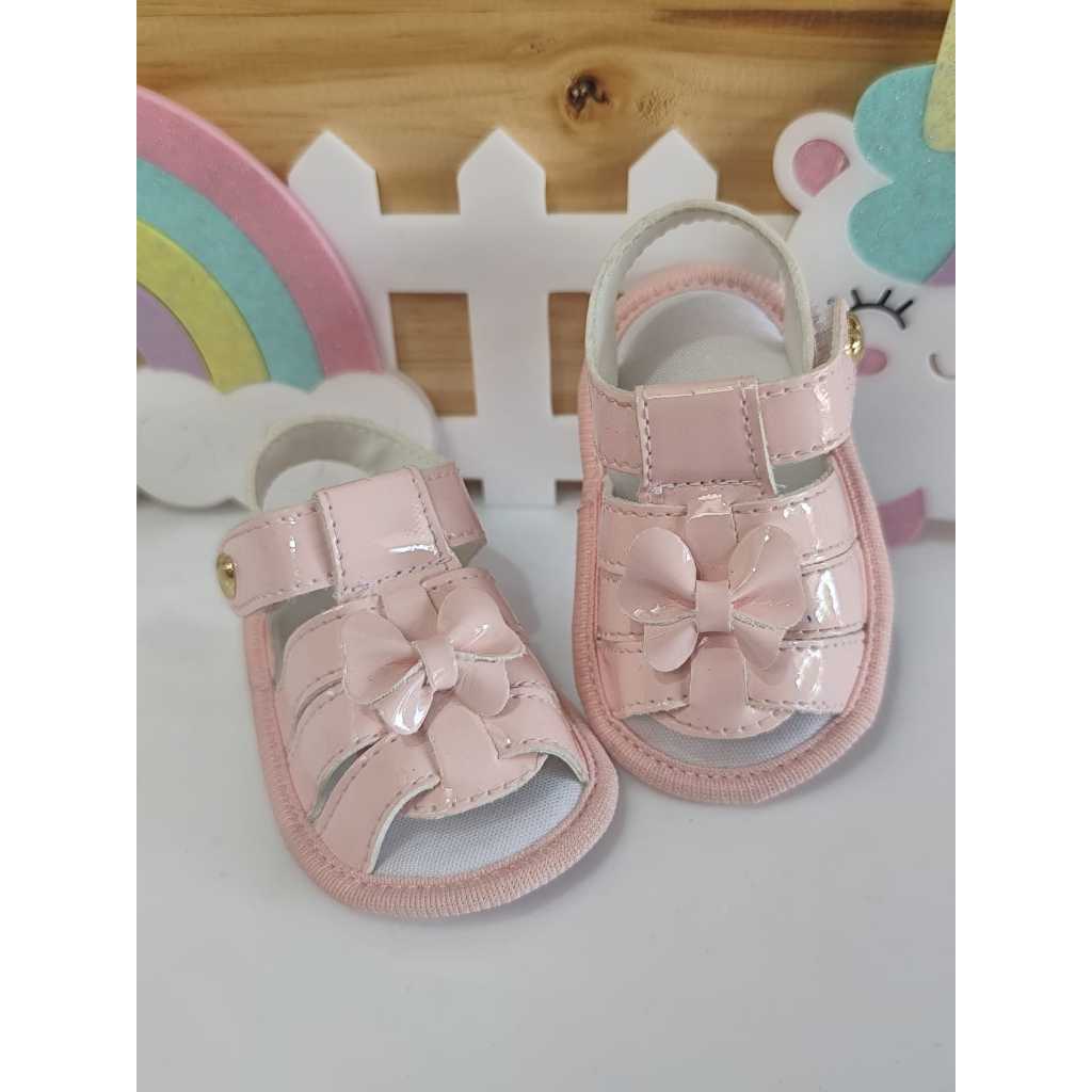 Sandália Para Menina Luxo 0 a 12 Meses, Mini Rosa Verniz