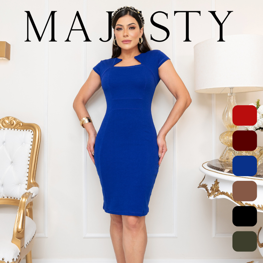 Vestido Tubinho midi Gola Inverse V moda evangelica feminina- Tendencia  Casual Chic em Oferta na Shopee