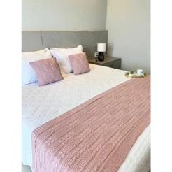 Kit Peseira Casal Queen King Manta Tricot + Capas Almofada Decorativas Sofá E Cama Luxo Trança RA