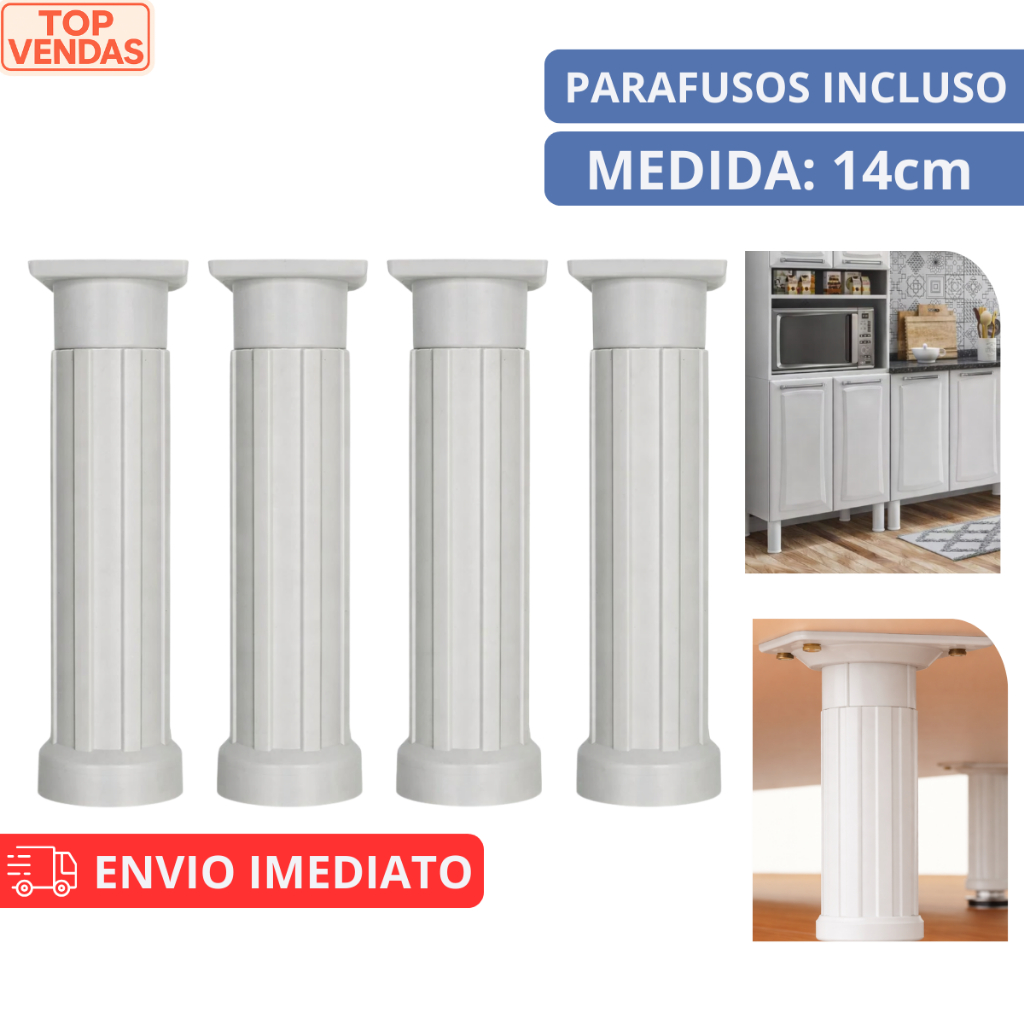 Kit Pé Regulável De Plástico Para Móveis Armário Itatiaia Com Parafuso Nivelador Armário Estante Balcão