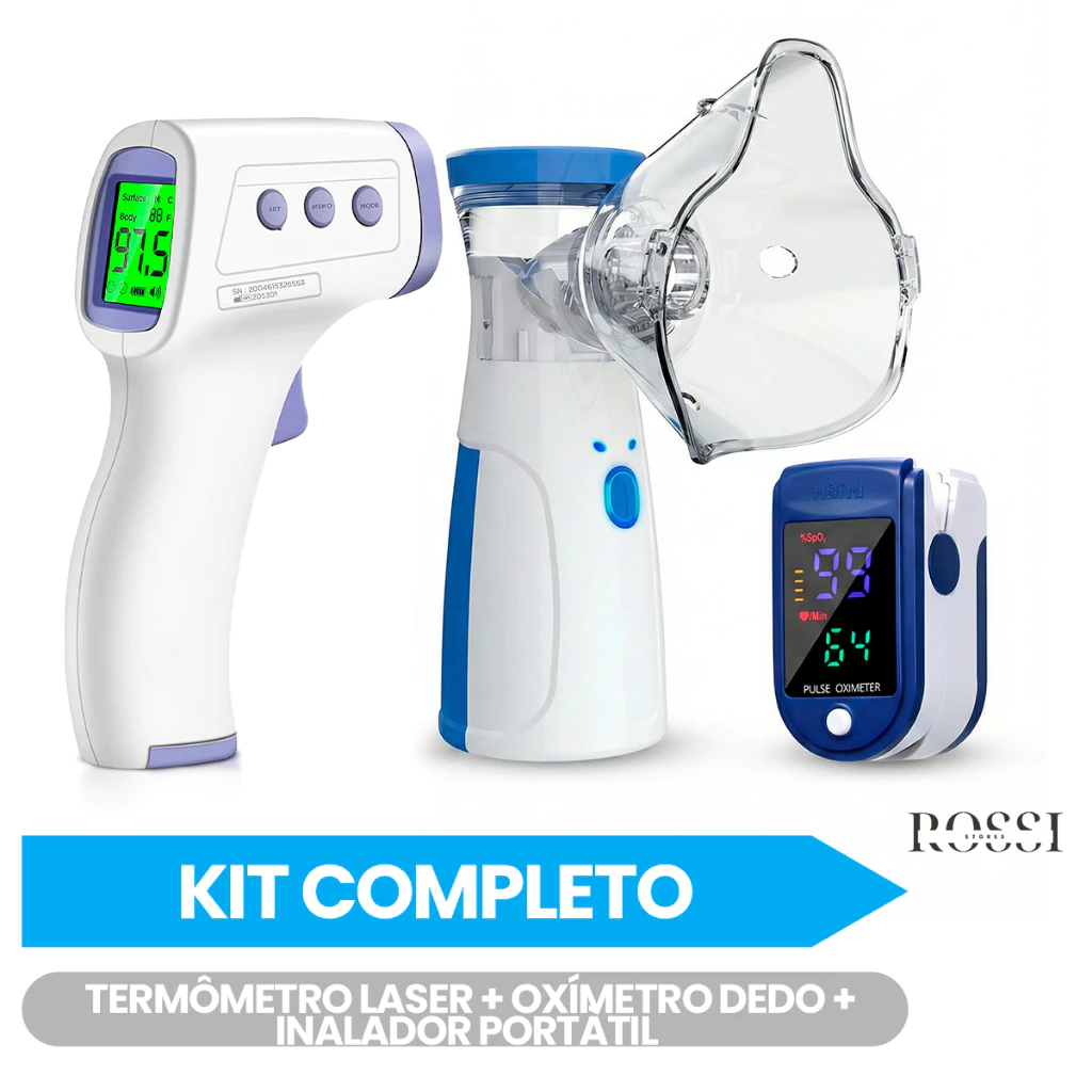 Kit Oxímetro de Dedo + Termômetro Infravermelho + Inalador Portátil — imagem 1