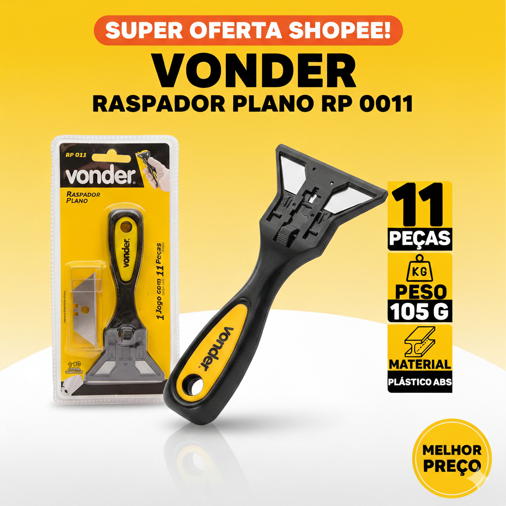 Raspador Plano Tintas Piso Vidro Cerâmica Vonder 11 Laminas
