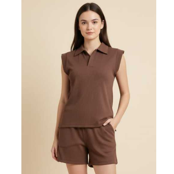 Kit Duas Peças Blusa Gola Polo  e Shorts Moda Feminina Basico Casual Social Trabalho Ribana Verao Dia a Dia