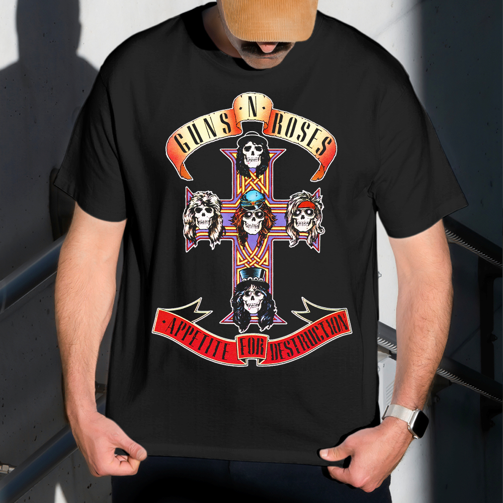 Camiseta Masculina Estampa Guns N' Roses Cruz 100% Algodão Estilo Conforto Diário Do Tamanho P ao GG