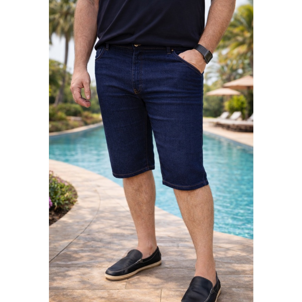 Bermuda Jeans Masculina com Elastano Plus Size Confortável Reforçada