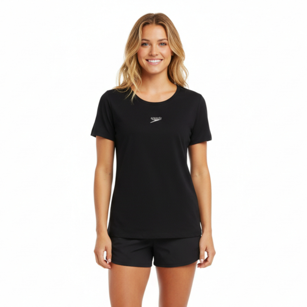 Camiseta Feminina Interlock Basic Corrida Treino Academia Speedo - PRETO em Oferta na Shopee