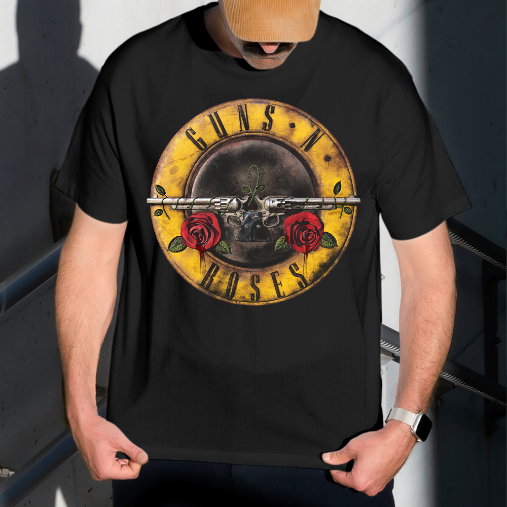 Camiseta Masculina Estampa Guns N' Rosees Brasão 100% Algodão Estilo Conforto Diário Do Tamanho P GG
