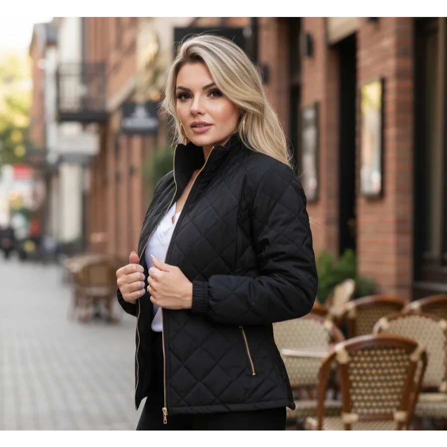 Jaqueta Feminina Bomber Puffer Matelassê com bolsos