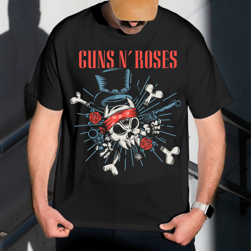 Camiseta Masculina Estampa Guns N' Roses Bandana 100% Algodão Estilo Conforto Diário Do Tamanho P GG
