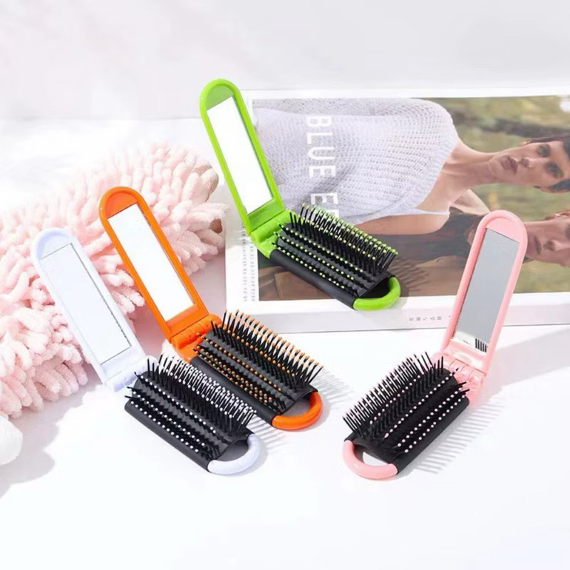1/2/6 Pçs Escova com Espelho de Cabelo Dobravel de Bolsa Macia Profissional
