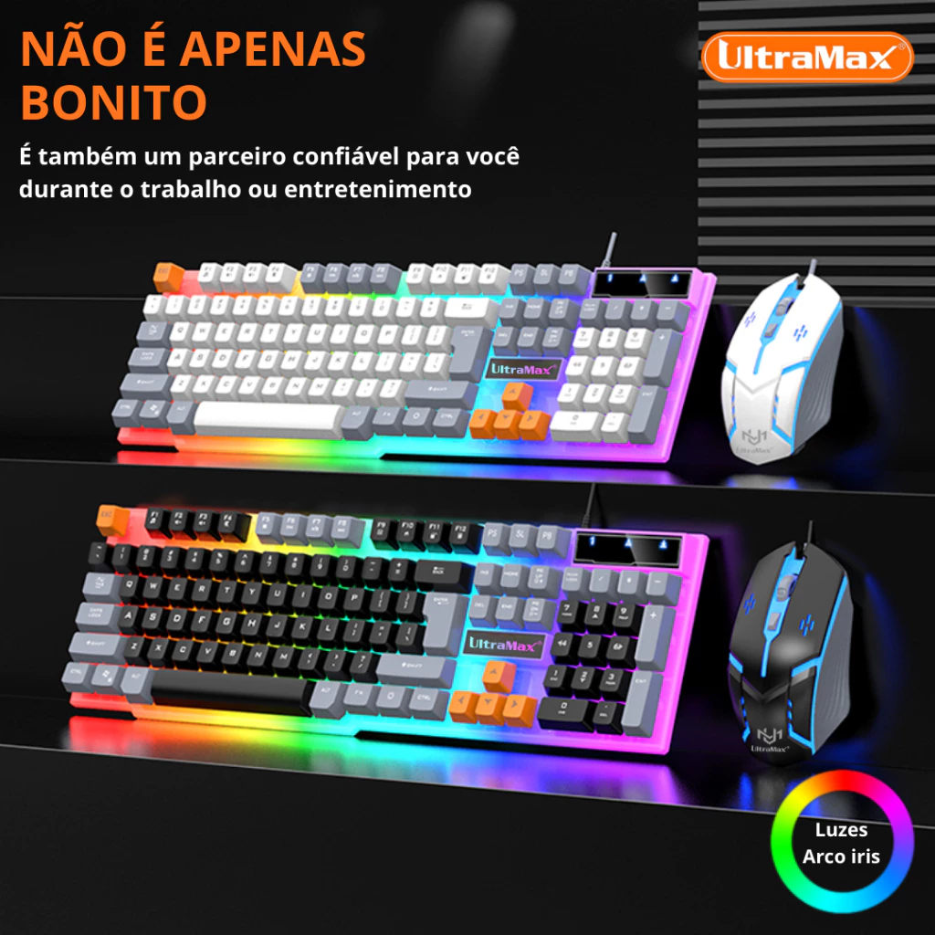 Conjunto de teclado e mouse para jogos semi-mecânico UltraMax ULT-026T RGB com fio e layout ABNT2.
