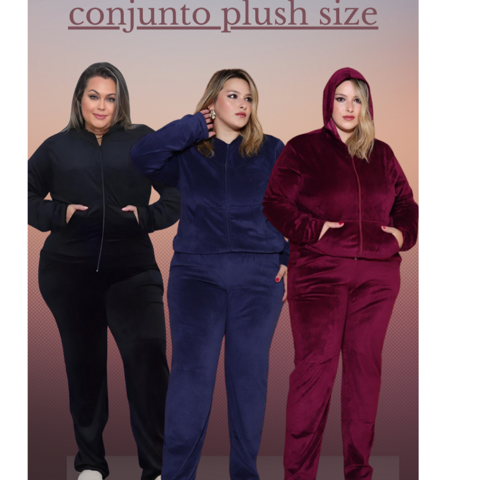 COJUNTOS MODA CURVE FEMENINO PLUS SIZE COM BLUSA E CALÇA COM BOLSOS INVERNO NO TECIDO PLUSH ...G1, G2 , G3 , G4