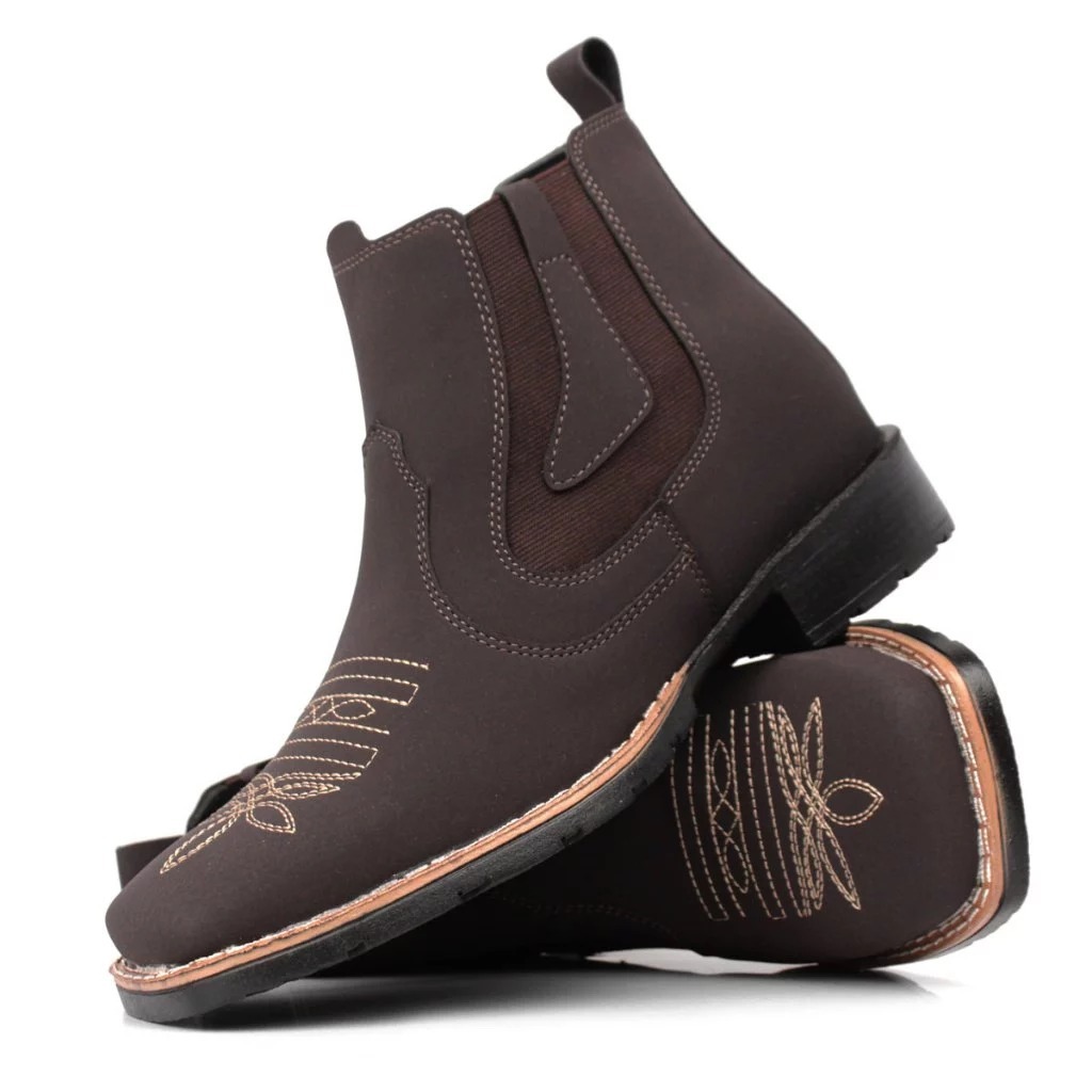 Botina Masculina Texana Country Bico Quadrada Bota Bordada Cano Médio Oferta Promoção