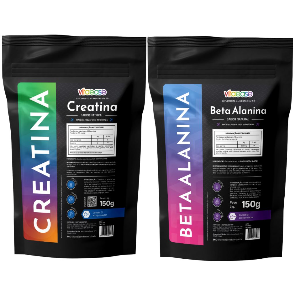Creatina Monohidratada 150g + Beta-Alanina 150g | Suplementos Alimentares | Kit Vitaease