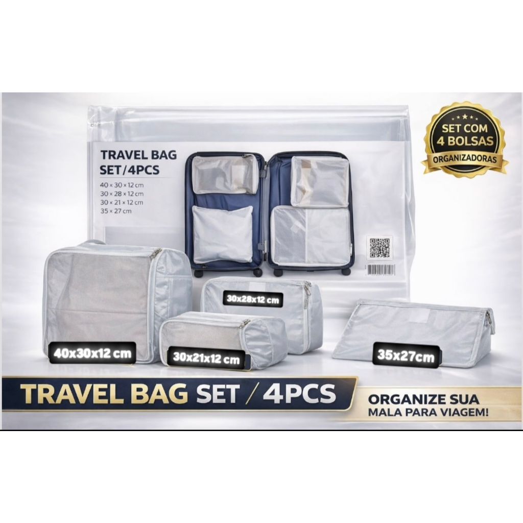 Kit Organizador de Malas para Viagem 4 Peças- Bolsas Necessaire Sapatos Maquiagem Roupas Bagagem em Oferta na Shopee