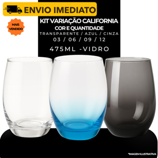 Jogo 12/9/6/3 Copos Luxo 475ml Vidro Azul Fumê Cinza Transparente - Resistente em Oferta na Shopee