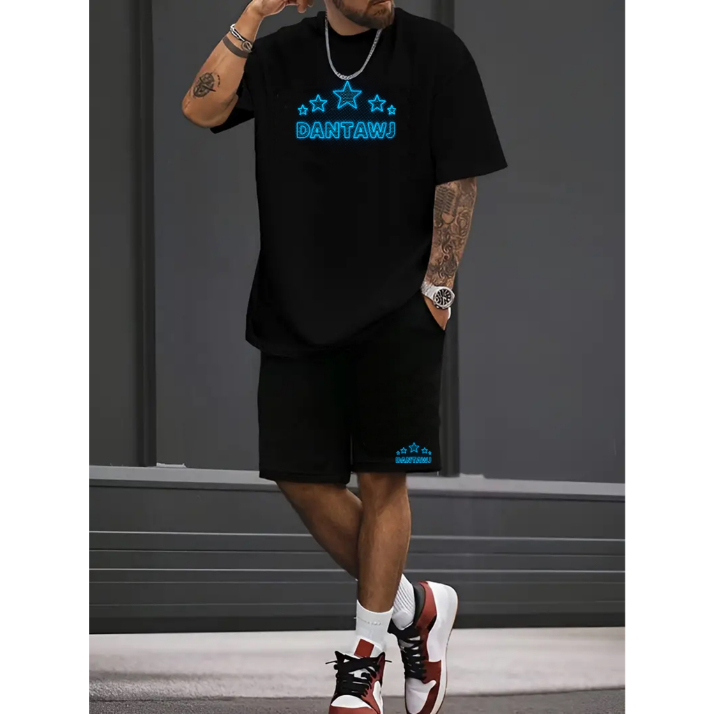CONJUNTO MASCULINO SHORT MOLETOM+CAMISETA ESTILOSO DANTAW'J ESTRELA