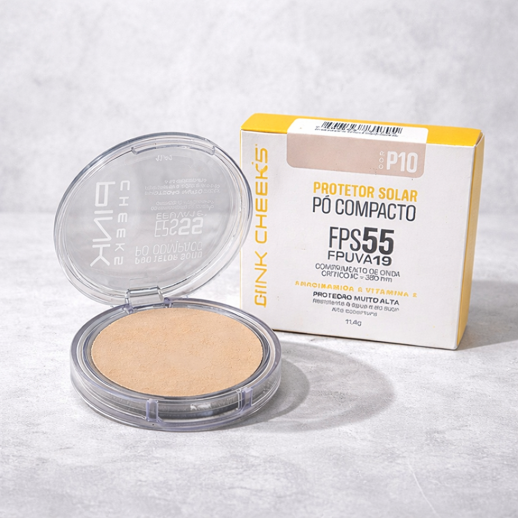 Pó Compacto com alta Proteção Solar FPS 55 Pink Cheeks P10