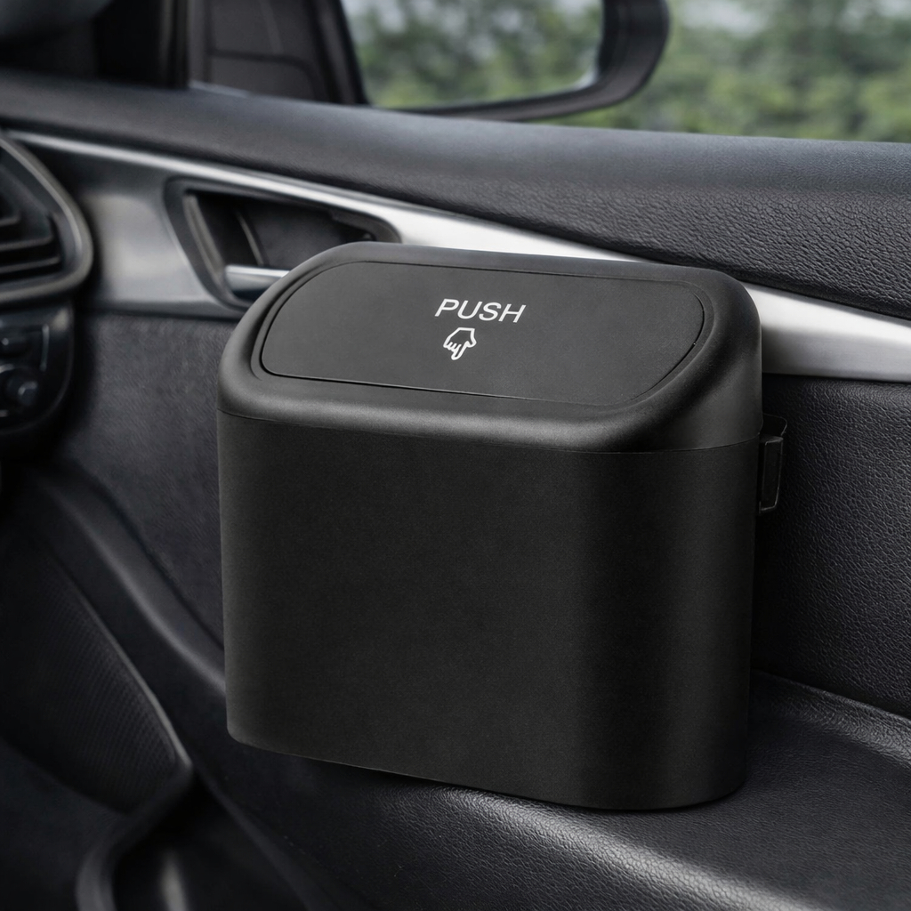 Lixeira Automotiva com Tampa Automática e Clip | Porta-Treco Compacto e Impermeável para Carros em Oferta na Shopee
