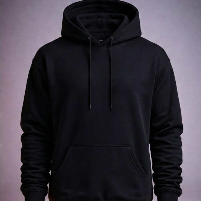 Moletom Canguru Preto Masculino Liso Flanelado com Capuz Bolso Casaco Inverno