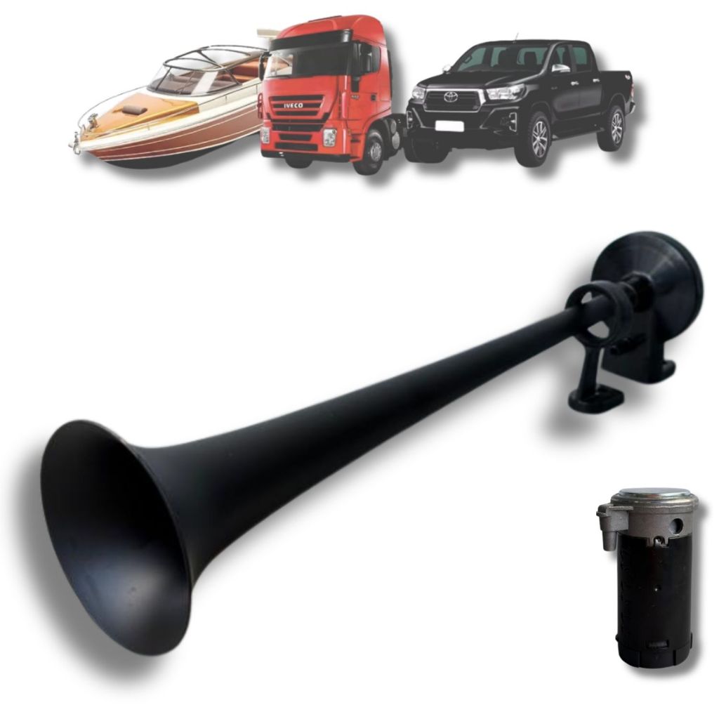 Buzina Para Caminhão Marítima Navio 45cm 12v Com Compressor Preta em Oferta na Shopee