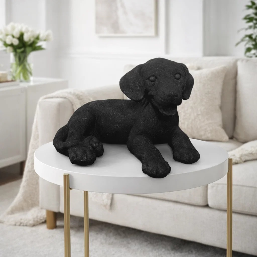 Decoração em Gesso Preto, Cachorro Deitado Raça, Decorativo Presente Enfeites
