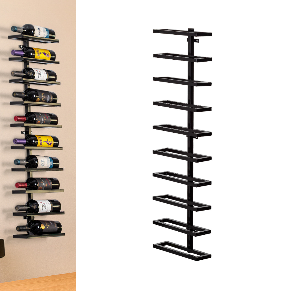 Adega de Parede Para Vinho Bebida Cachaça Suspensa Barzinho Bar Moderno Estilo Industrial 10 Garrafas Metal Preto Aço