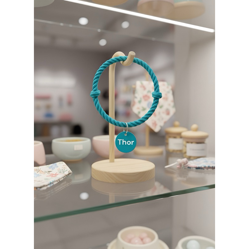 Coleira Pet Azul Turquesa em Corda Trançada com Pingente de Identificação Personalizado Minimalista em Oferta na Shopee