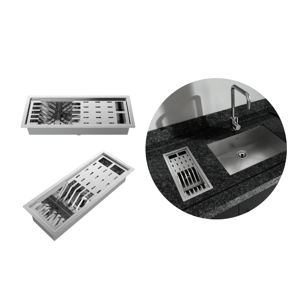 Escorredor De Louça Inox 43cm Sobrepor Banacada Embutido Calha Úmida em Oferta na Shopee