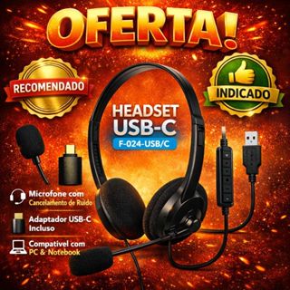 Headset USB com Microfone e Adaptador USB-C - Cancelamento de Ruído para Home Office e Aulas Online em Oferta na Shopee