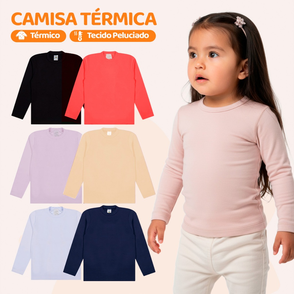 Kit 1, 2 ou 3 Blusas Térmicas Bebê Menina Manga Longa Feminino Blusas Térmicas Manga longa Inverno Infantil em Oferta na Shopee