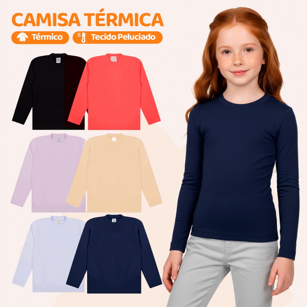 Kit 1, 2 ou 3 Blusas Térmicas Infantil Menina Manga Longa Feminino Blusas Térmicas Manga longa Inverno Bebê Kit 1, 2 ou 3 Blusas Térmicas Infantil Menina Manga Longa Feminino Blusas Térmicas Manga longa Inverno Bebê