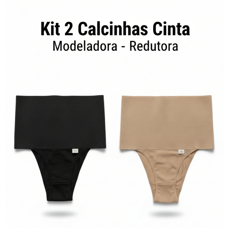 Kit 2 Calcinhas Cinta Modeladora Alta Compressão Redutora 18cm M ao Plus Size Pós Parto Cós Alto Vip em Oferta na Shopee