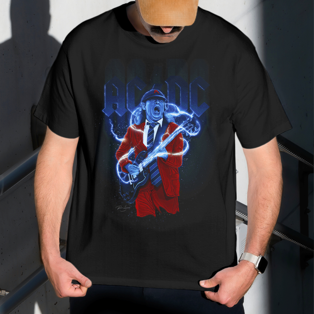 Camiseta Masculina Estampa AC DC Raios 100% Algodão Estilo Conforto Diário Do Tamanho P ao GG