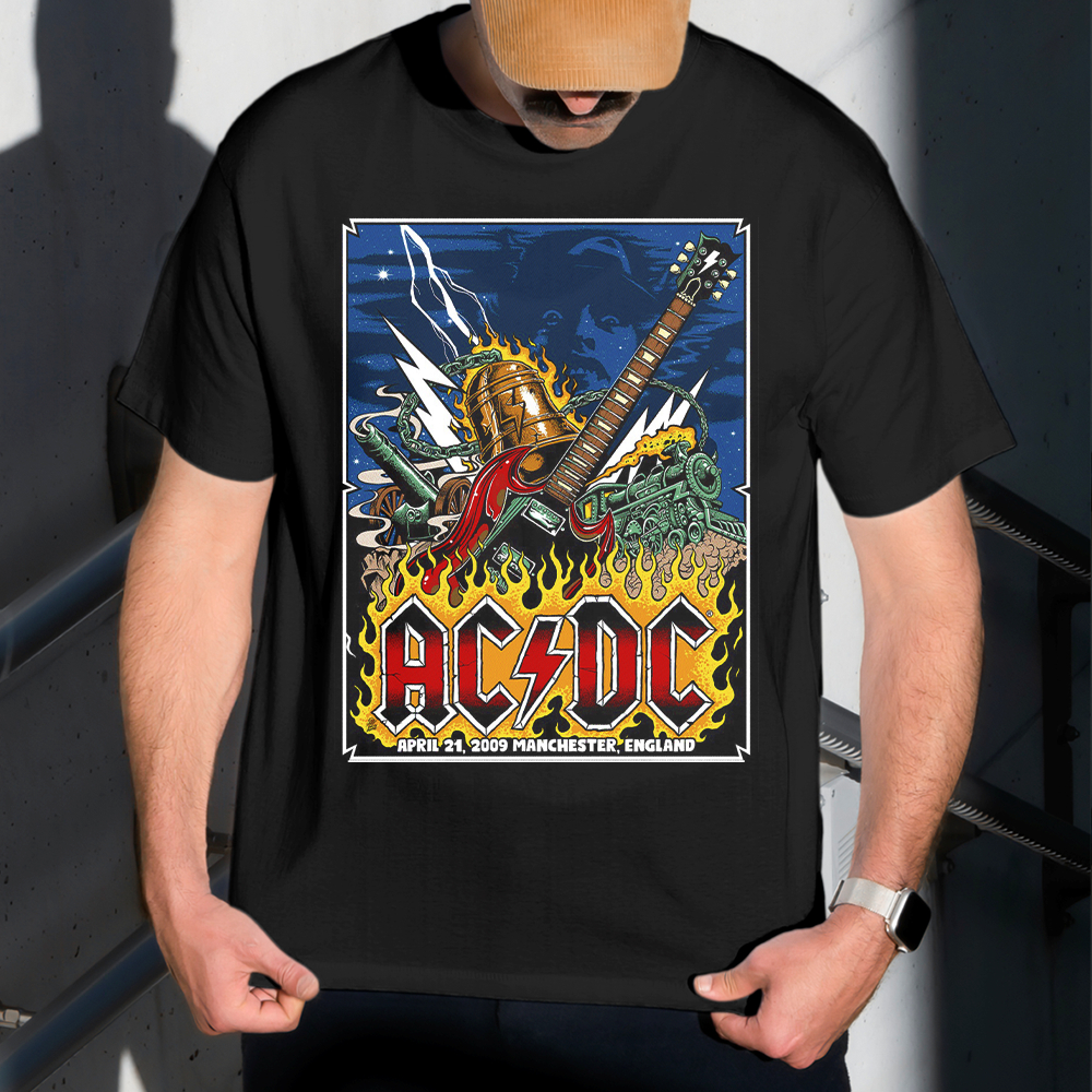 Camiseta Masculina Estampa AC DC Carta 100% Algodão Estilo Conforto Diário Do Tamanho P ao GG