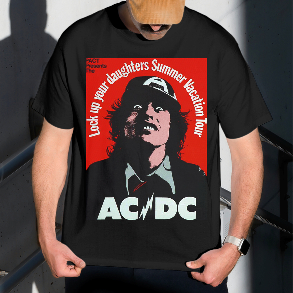 Camiseta Masculina Estampa AC DC Vermelho 100% Algodão Estilo Conforto Diário Do Tamanho P ao GG