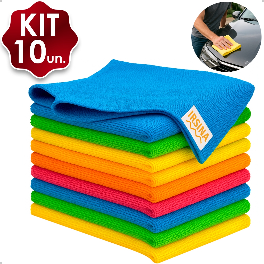 Kit 10 Panos de Microfibra Premium Alta Absorção para Limpeza Multiuso Irsina